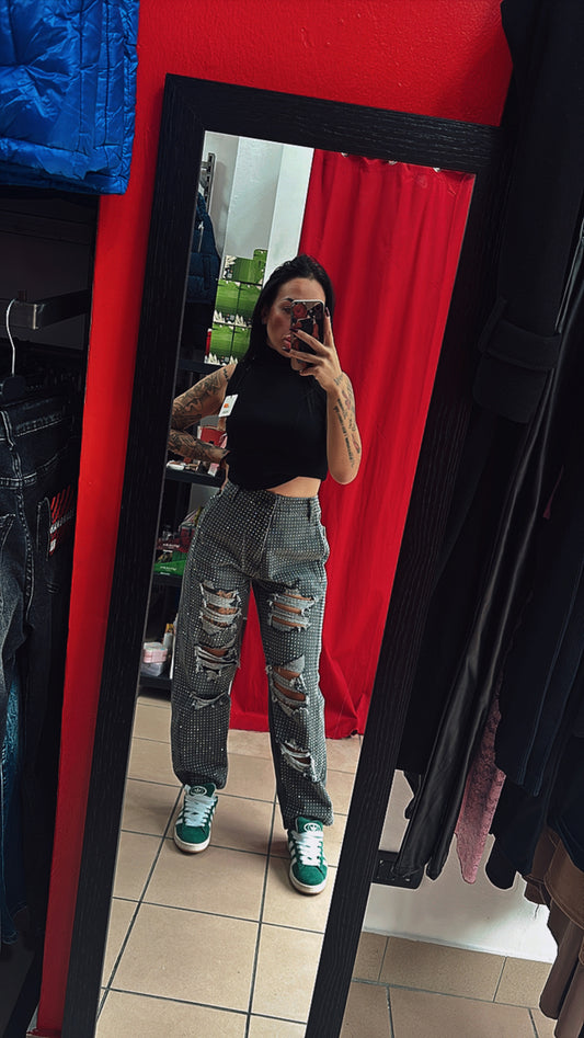 Jeans diamond con strappi