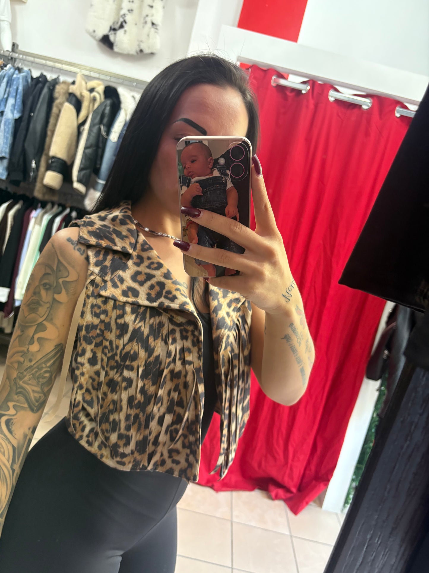 Smanicato Leopard con frange