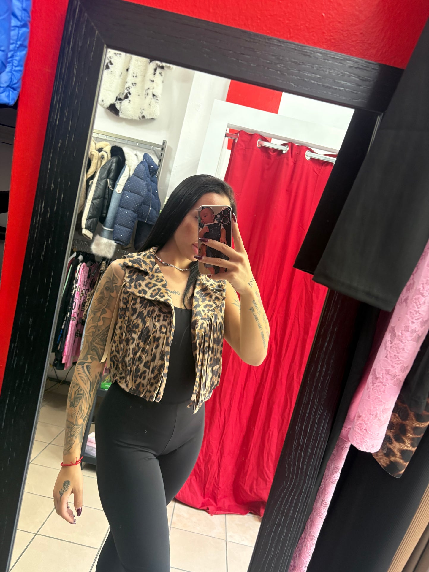 Smanicato Leopard con frange