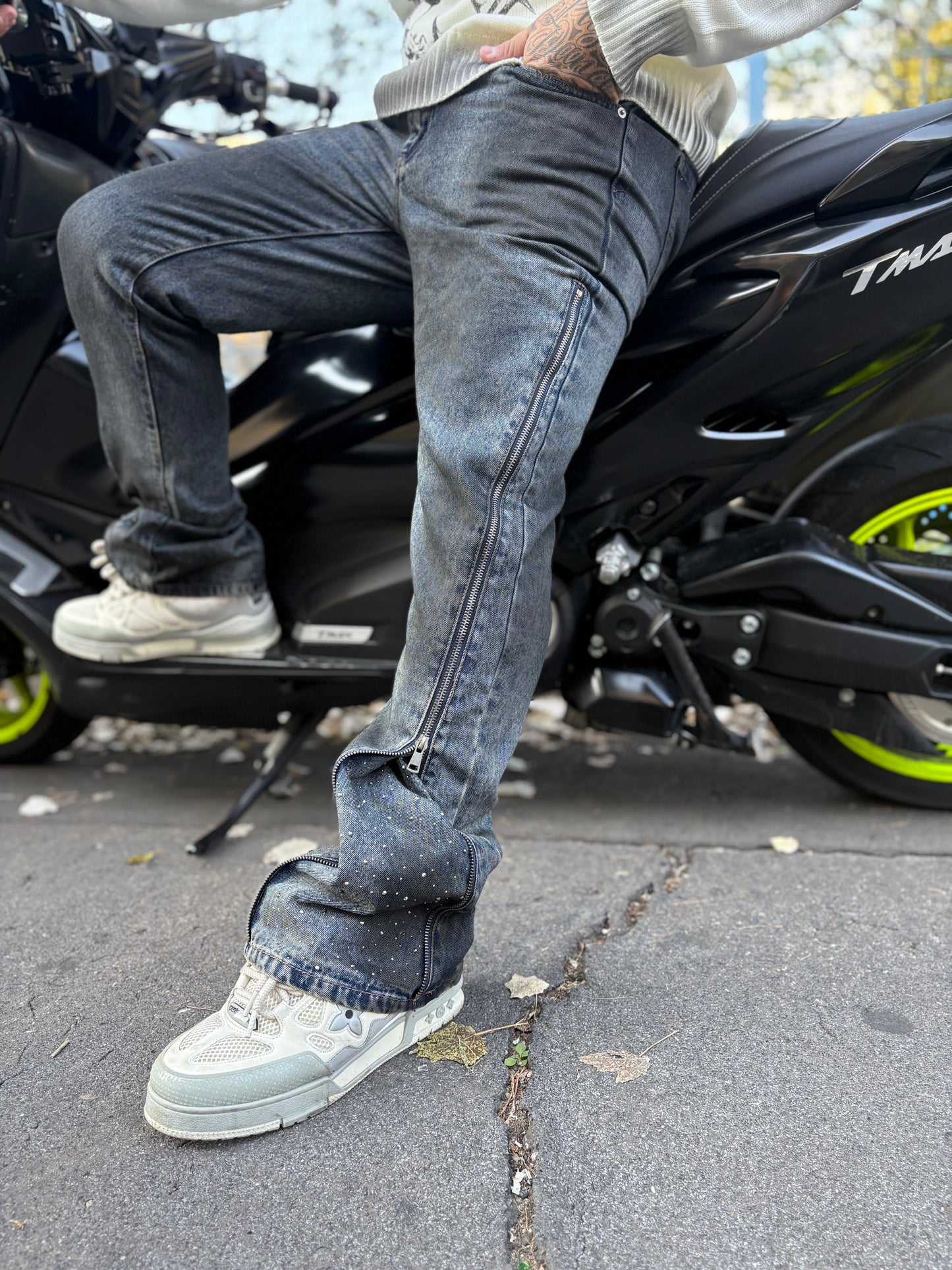 Denim sfumato diamond con zip