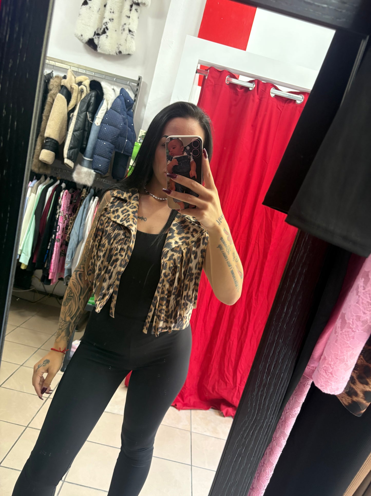 Smanicato Leopard con frange