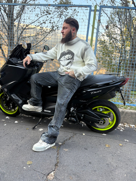 Denim sfumato diamond con zip