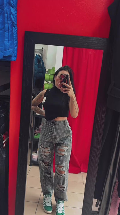 Jeans diamond con strappi